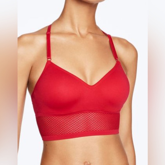 Victoria’s Secret PINK Sports Bra Bralette Red Mesh Longline Logo Strap Size L - Picture 2 of 7